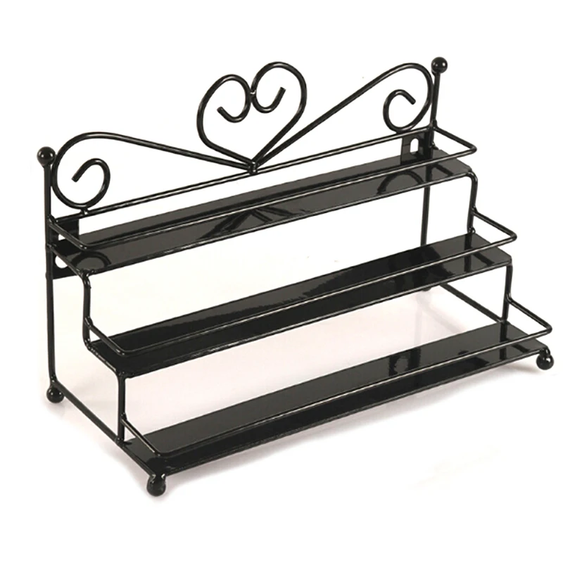 3Tiers Heart Design Metal Nail Display Polish Shelf Cosmetic Varnish Stand HolderWomen Makeup Wall Rack Organizer Case |