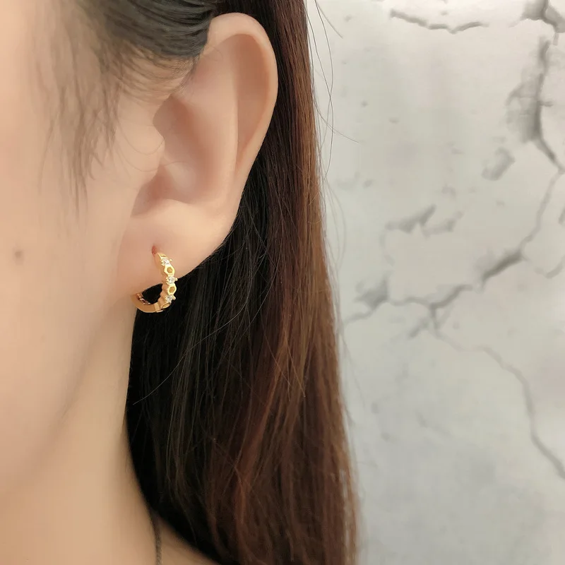 Серьги-кольца из серебра 925 пробы с цирконом в стиле хип-хоп | Украшения и