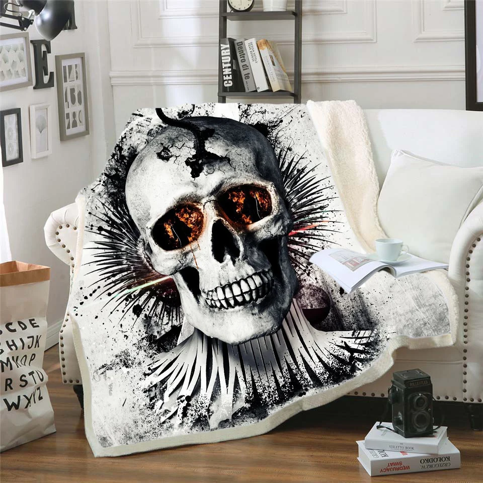 

Skull 3d Printed Gothic Fleece Blanket for Beds Thick Quilt Fashion Bedspread Sherpa Throw Blanket Adults Kids 04