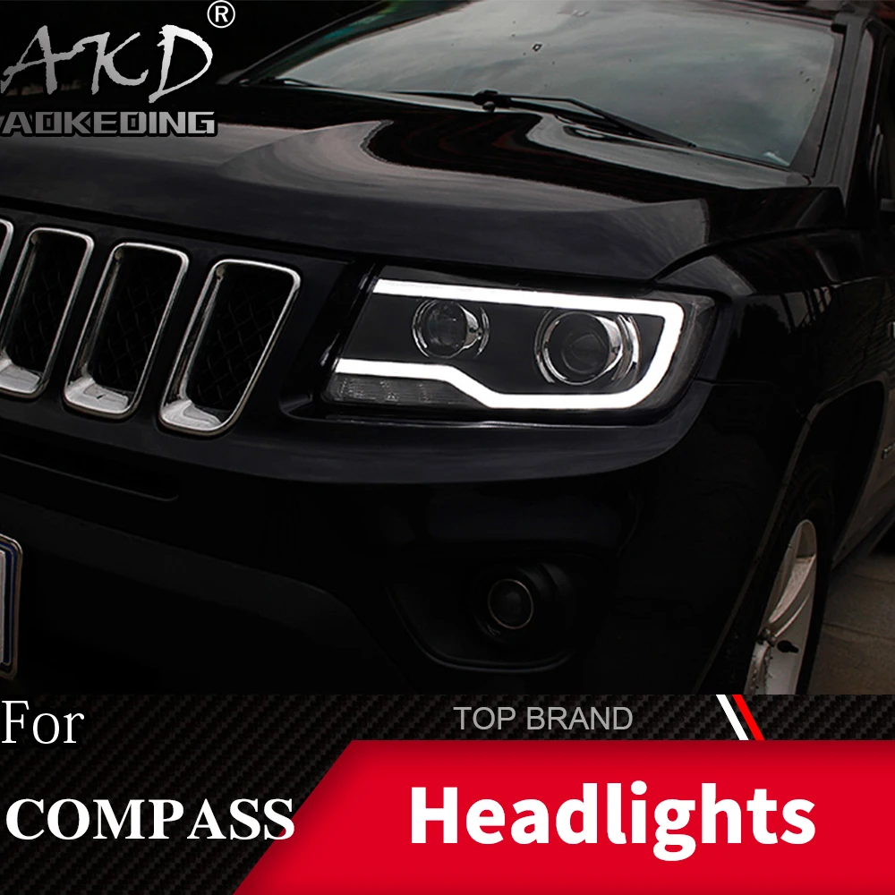 Car Styling Head Lamp Case For Jeep Compass 2011-2016 Grand Cherokee LED Headlight DRL Lens Double Beam Bi-Xenon