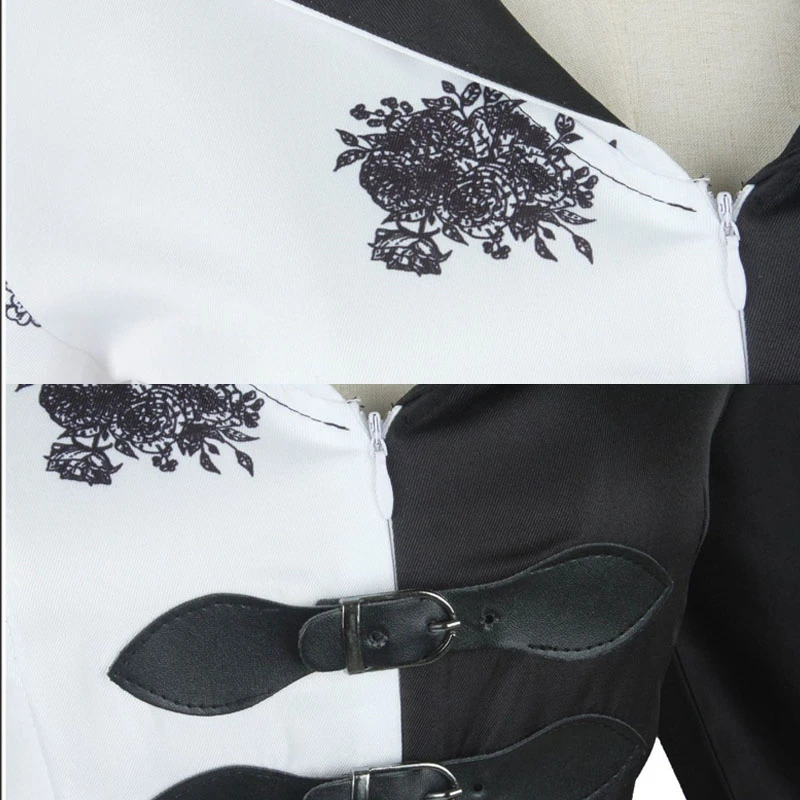 Костюм Круэллы Де Виль для косплея: черно-белое платье горничной с перчатками, капюшоном, юбкой и париком. Костюм на Хэллоуин для взрослых и детей.