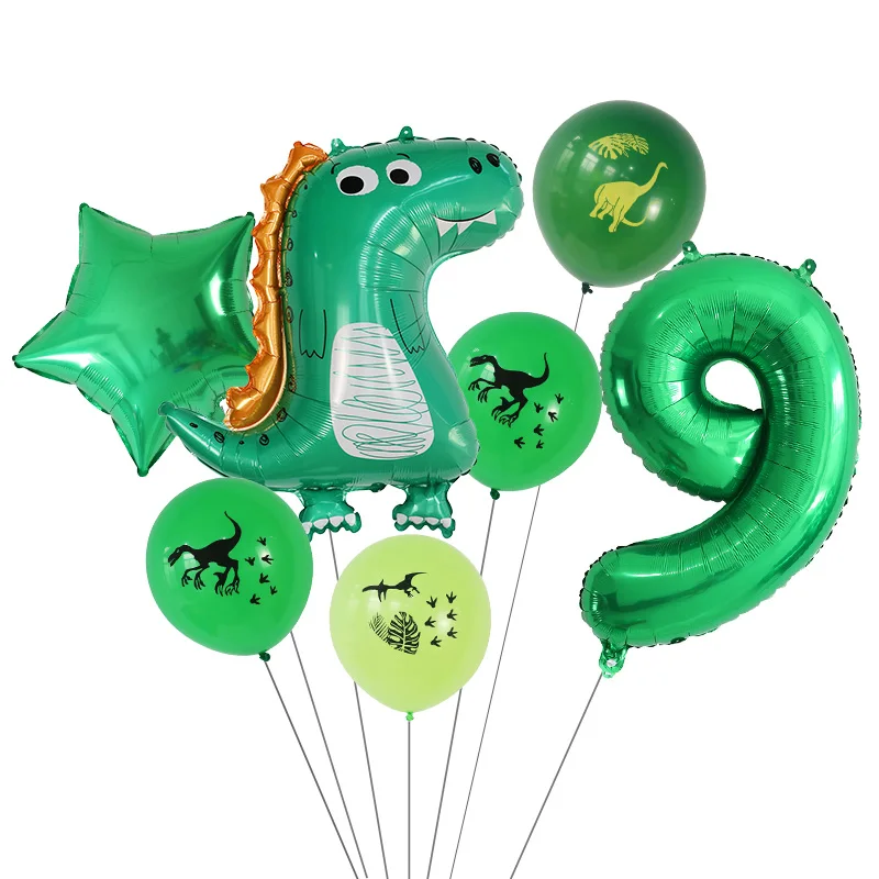 

7pcs Cartoon Dinosaur Foil Balloons Set 30inch Number Globos Jungle Animal Dino Theme Birthday Party Decorations Kids Toys Gift
