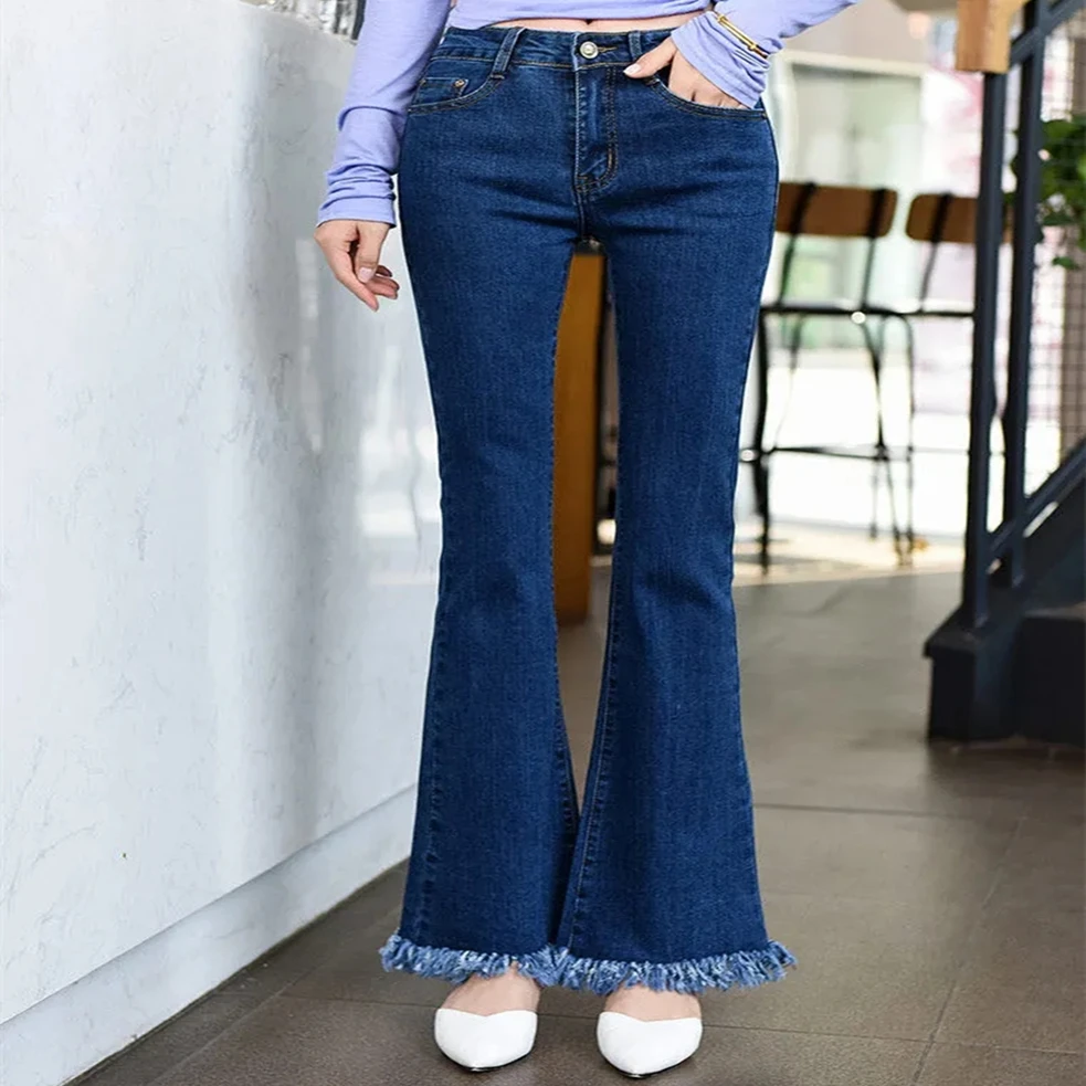 Fashion Womens Mom Black High Waist Flare Jeans Woman Skinny Bell Bottom Denim Pants Women Wide Leg Vintage Jean Mujer