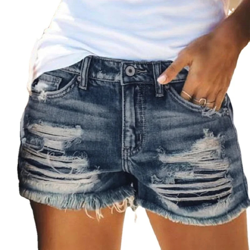 

Летние женские джинсовые шорты с высокой талией и бахромой, Лидер продаж, темпераментные повседневные модные джинсовые шорты с карманами, д...