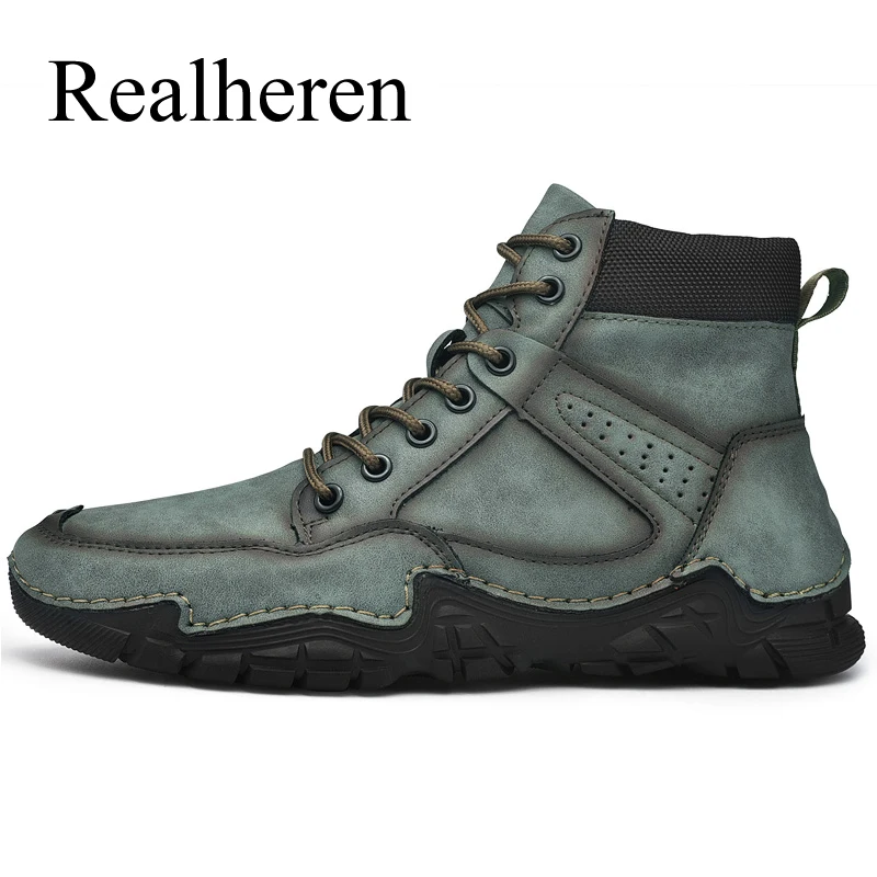 

Winter Leather Ankle Boots Men Casual Outdoor Size 38-46 Cotton Warm Handmade High Quality Soft Breathable Shoes 2021 New