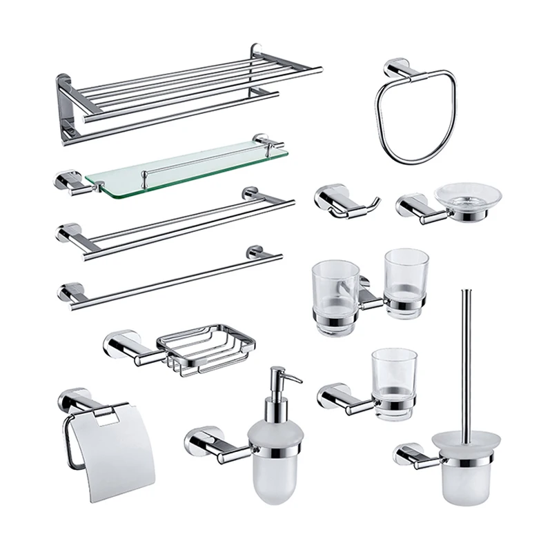 Bathroom Accessories Brass Towel Bar Cup Holders Roll Paper Holder Soap Dish Glass Rack Towel Ring Robe Hook Set Chrome Polished