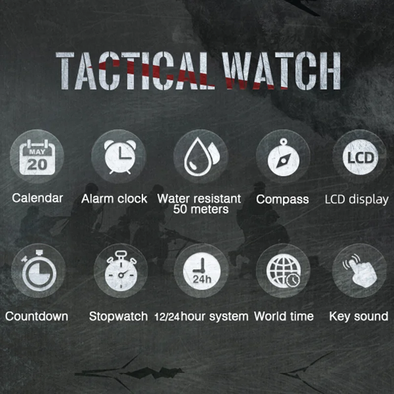 Мужские спортивные часы NORTH EDGE водонепроницаемые цифровые с компасом