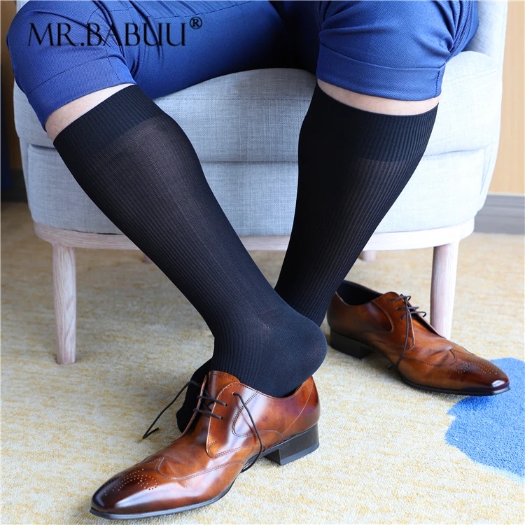 

3Pair/lot Men's deodorant and sweat absorbent black stripe stretch thin cotton leg socks, leather shoes for business