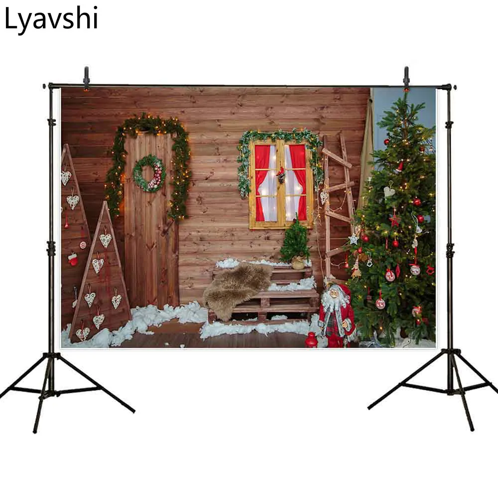 

Рождественский фон Lyavshi деревянный подарочный Санта-Клаус сосна окно огни Фотофон декорация фон для фотостудии