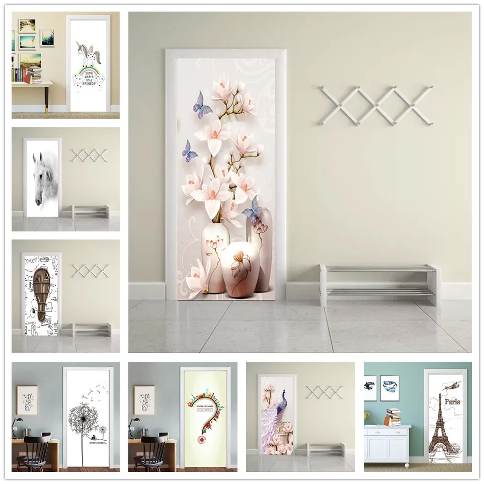 

Creative Door Stickers Self-adhesive Waterproof DIY Wallpaper On The Doors For Living Room Bedroom Home Decor Renew Vinyl Decal