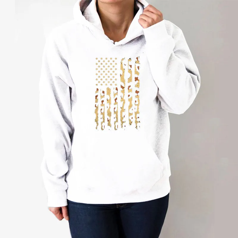 

Leopard Stripe Flag Printed Hoodies Women Fleece Long Sleeve Loose Sweatshirt with Hat Girl Women Hoodie Pullovers Winter