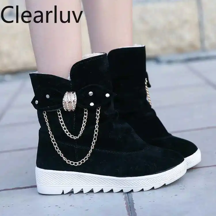 Женские замшевые ботинки на платформе теплые зимние из флока толстой подошве