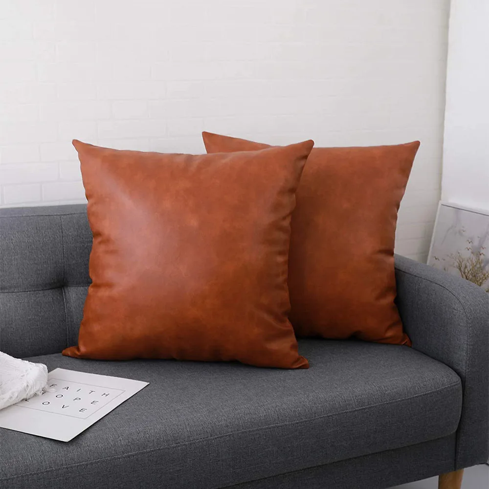 

Artificial Leather Decorative Pillowcase 45*45cm Modern Country Farmhouse Style Pillowcase Brown Cushion Cover
