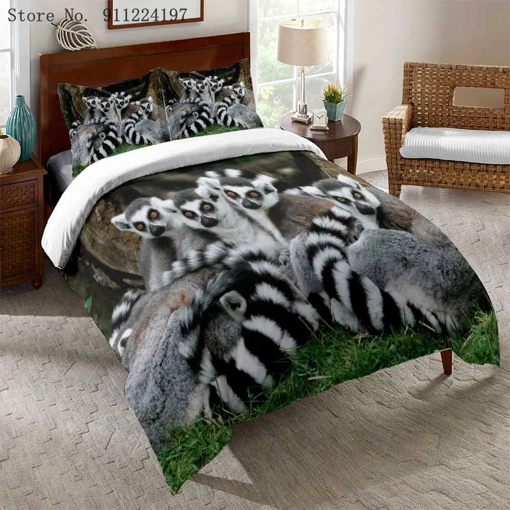 

Funny Bedding Set 3D Lemur Printed Duvet Cover Sets Wild Animals Bed Sheet Single Double Queen King Size Quilt Covers Bedclothes