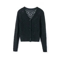 2021 autumn winter fashion cardigans high quality women v neck crochet knitted long sleeve casual apricot black sweater cardigan