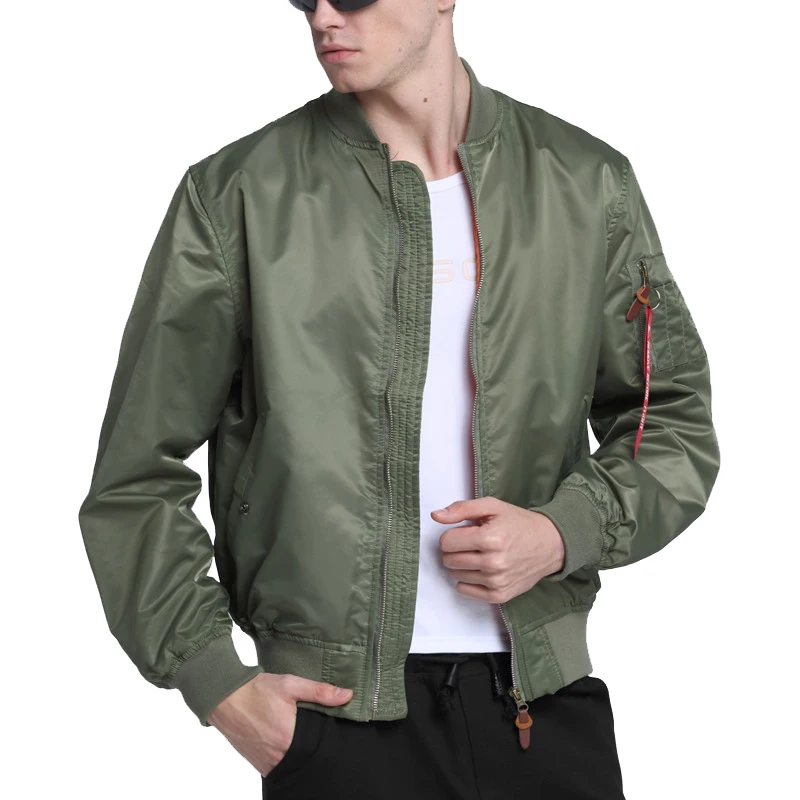 

2021 Water Resistant Ma1 Lightweight Green Tactical Military Varsity Flight Windbreaker Pilot Air Force Bomber Jacket for Men