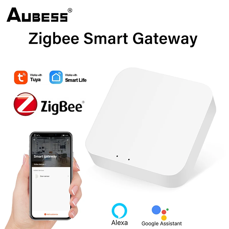 

Умный беспроводной шлюз Aubess Tuya ZigBee, хаб для умного дома, мост, работает с Alexa Google Home, дистанционное управление через приложение Smart Life