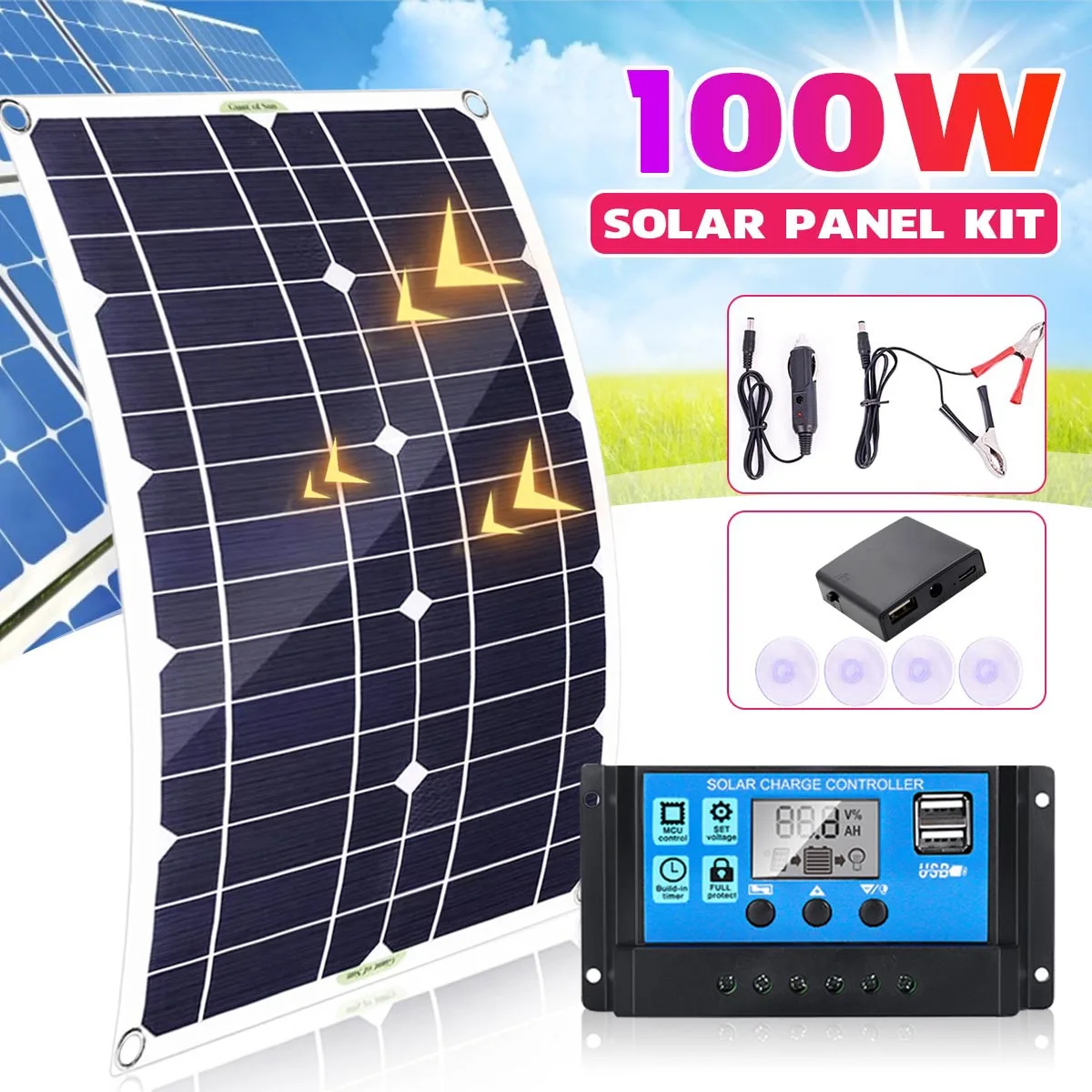 

Новая система солнечных панелей 12 В, солнечная панель 30/40A/50A/60/70A, контроллер заряда 1000 Вт, комплект солнечных батарей, полный набор для созда...