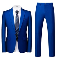 2021 royal blue business mens suit for wedding groom groomsmen tuxedos men formal prom office party slim blazer suit with pants