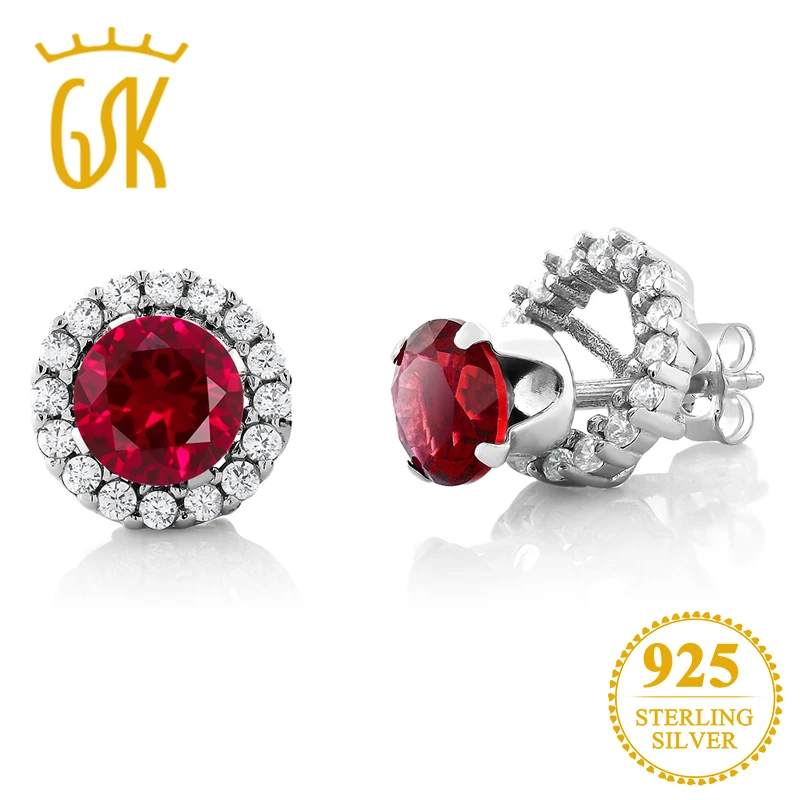 Женские серьги-пусеты GemStoneKing круглые красные серьги из стерлингового серебра 925