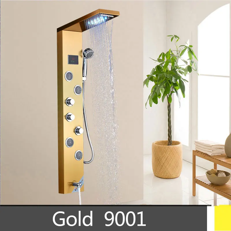 Gold 9001 Матовый Никель Нержавеющая сталь сертифицированные 5-функции водопад дождевая Лейка Панель массажными Системы Ванна Носик душевая лейка душевая колонна - Цвет: Gold 9001