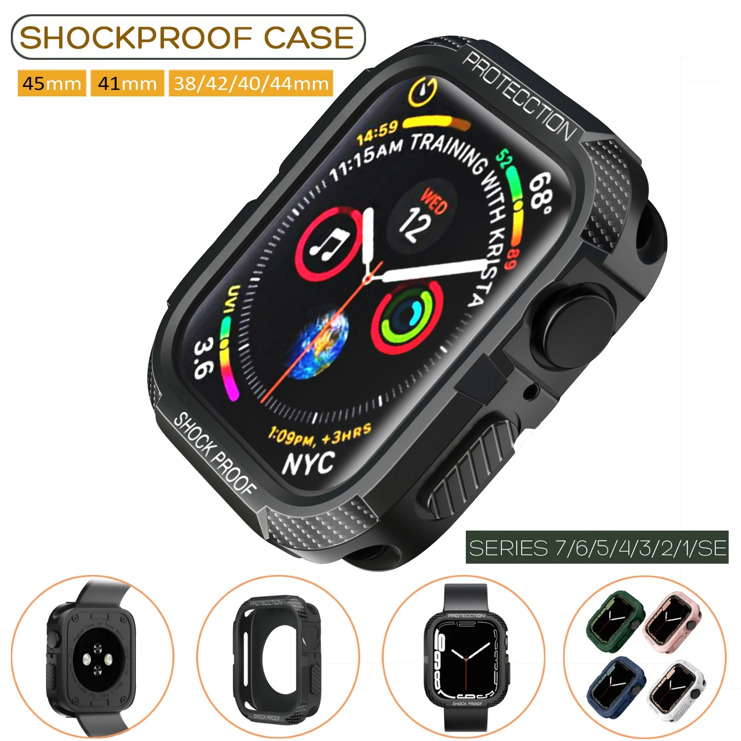 

Case for Apple Watch Series 7/SE/6/5/4/3/2 Cases Soft TPU Shockproof Protector Bumper for iwatch 41mm 45mm 38mm 40mm 42mm 44mm