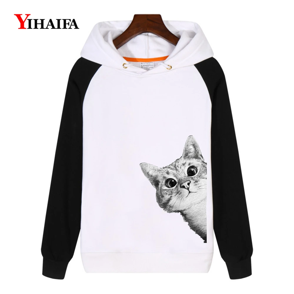 YIHAIFA/зимние женские повседневные флисовые худи толстовки с рисунком кота Harajuku