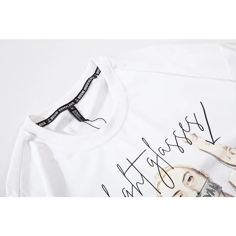 

Hip Hop T-shirt Harajuku Men's Tshirt Cartoon Print Rock Portrait Oversized Streetwear Cotton Stitching Round Neck 2021 Summer