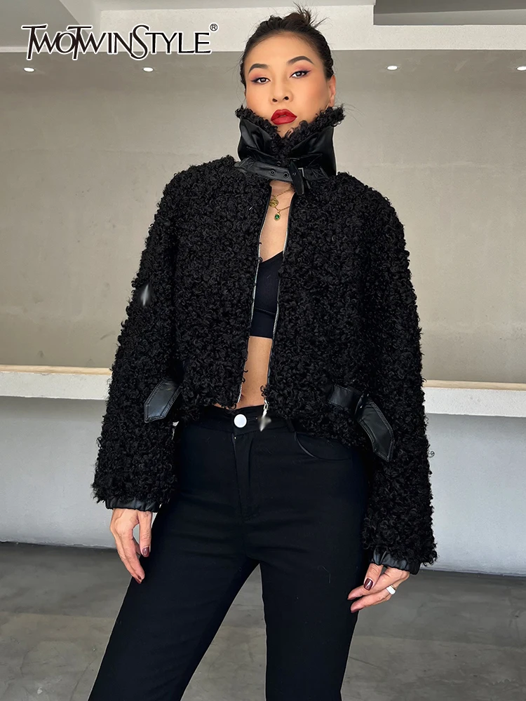 

Женское однотонное пальто twotwin2, повседневное приталенное пальто с отложным воротником и длинным рукавом в стиле пэчворк, 2021