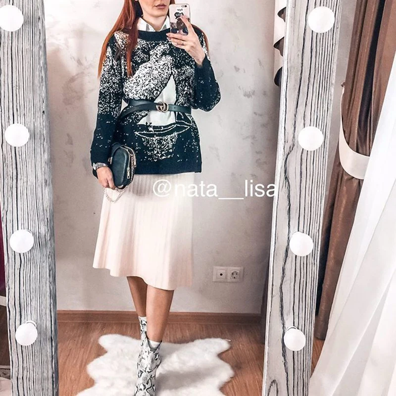 Slash Neck Knitted Sweater Sailboat Pattern Women Pullovers 2021 New Auttum Fashion Casual Loose Chic Sueter Mujer C-119 | Женская