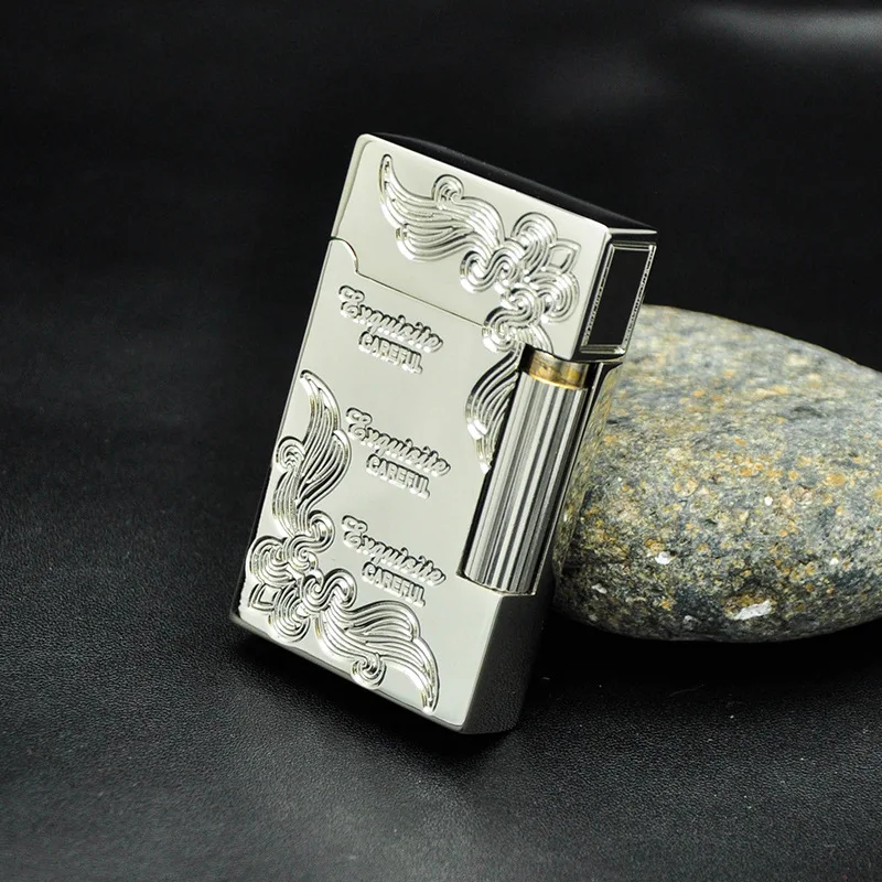 Crisp Sound Gas Lighter Jet Butane Flint Side Sliding Metal DING Cigarette lighter Inflated Flower Pattern Gadgets For Men | Дом и сад