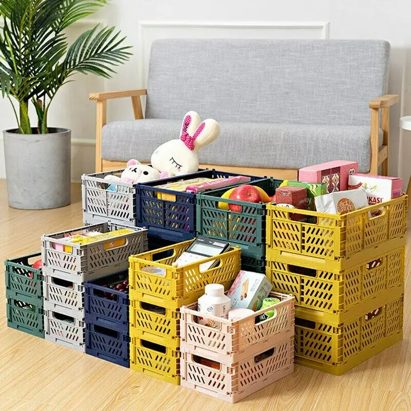 

Folding Collapsible Storage Crate Box Stackable Home Kitchen Warehouse Baskets Desktop Cosmetic Sundries Fruit Toys Organizer