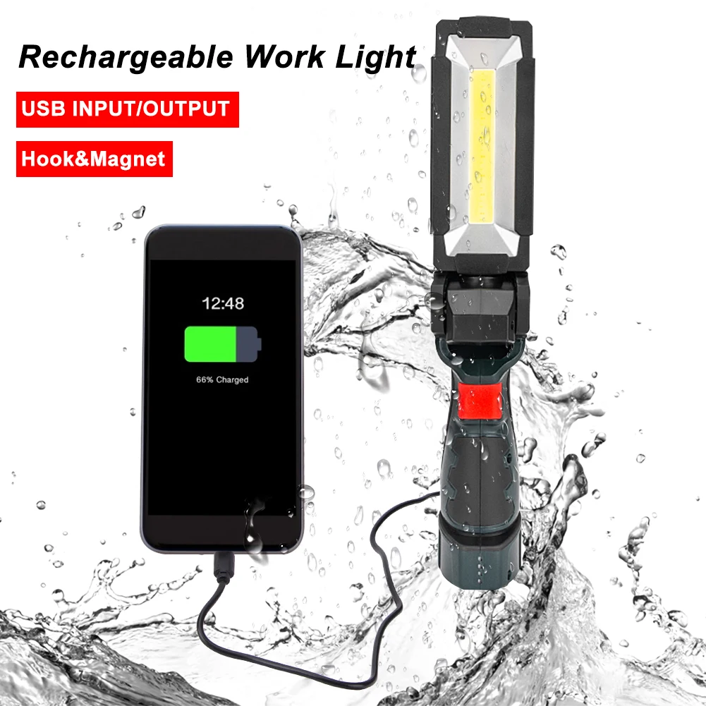 

USB-перезаряжаемый рабочий светильник, 2 шт., светодиодный фонарь для осмотра, нарусветильник ильник с магнитным основанием, подвесной крючок...