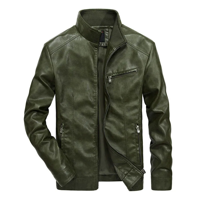 

Mcikkny Men Biker Pu Leather Jackets Stand Collar Thermal Motorcycle Leather Outwear Coats For Male Size M-5XL Windbreak
