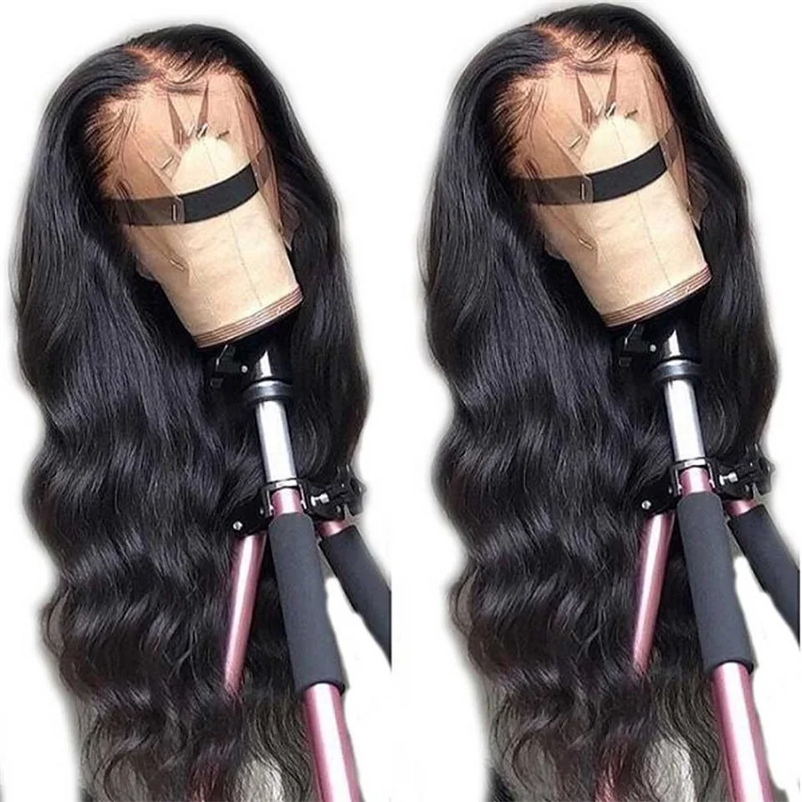 

Natural Black 180 Density Long Body Wave Synthetic Hair Lace Front Wig Heat Resistant Fiber WavyWigs For Black Women Daily Wear
