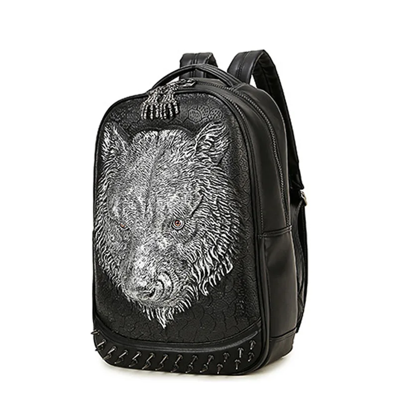 Fashion Women Travel Backpack Thick Leather 3D Tiger Backpacks For Teens Male Female Shoulder Bag Large Capacity Laptop Backpack