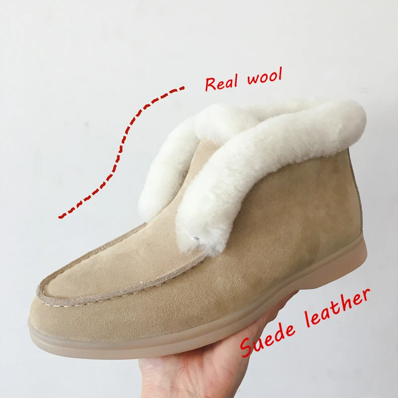 

Ankle Boots Cow-suede-leather Boots Natural-fur Warm Winter Boots Slip-on Snow Boots for Women