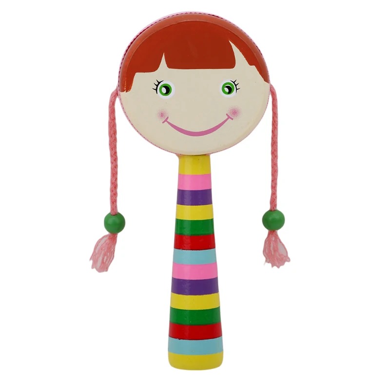 

Children Shaking Wooden Rattle Drum Musical Hand Bell Drum Toy Smile Baby Kids Percussion Educational Musical Instrument Toy