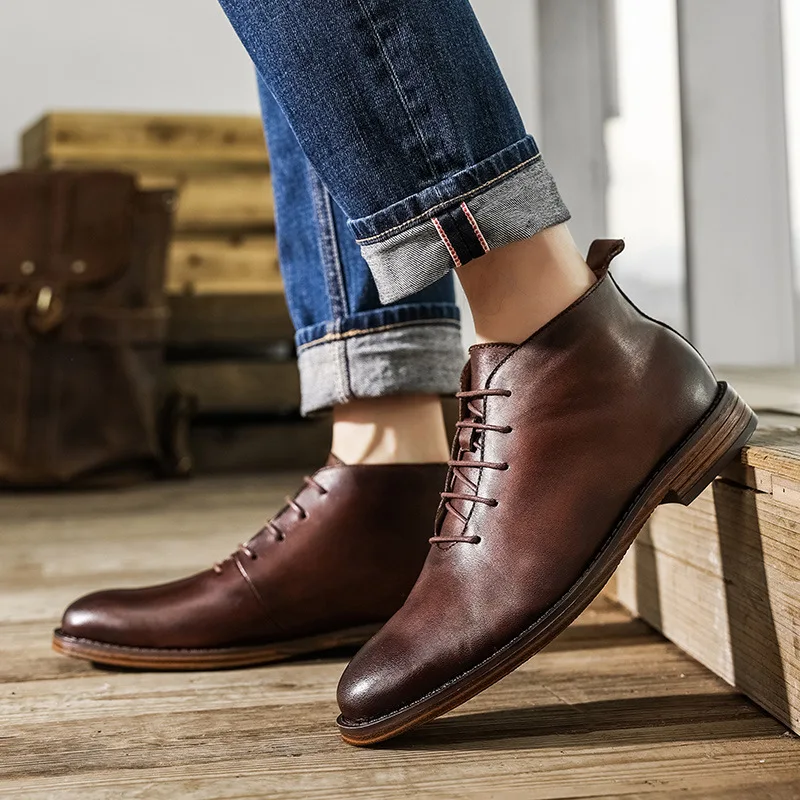 

Brand Office Men Chelsea Boots Large Business Martin Boots Men Chaussures Homme Outdoor Leather Rub Color Man Ankle Boots