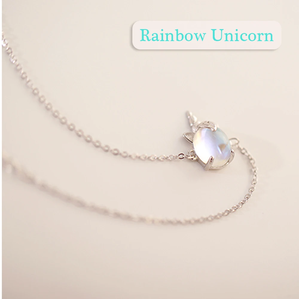 Оптовая продажа роскошная Милая Радужная цепочка с единорогом животными 925