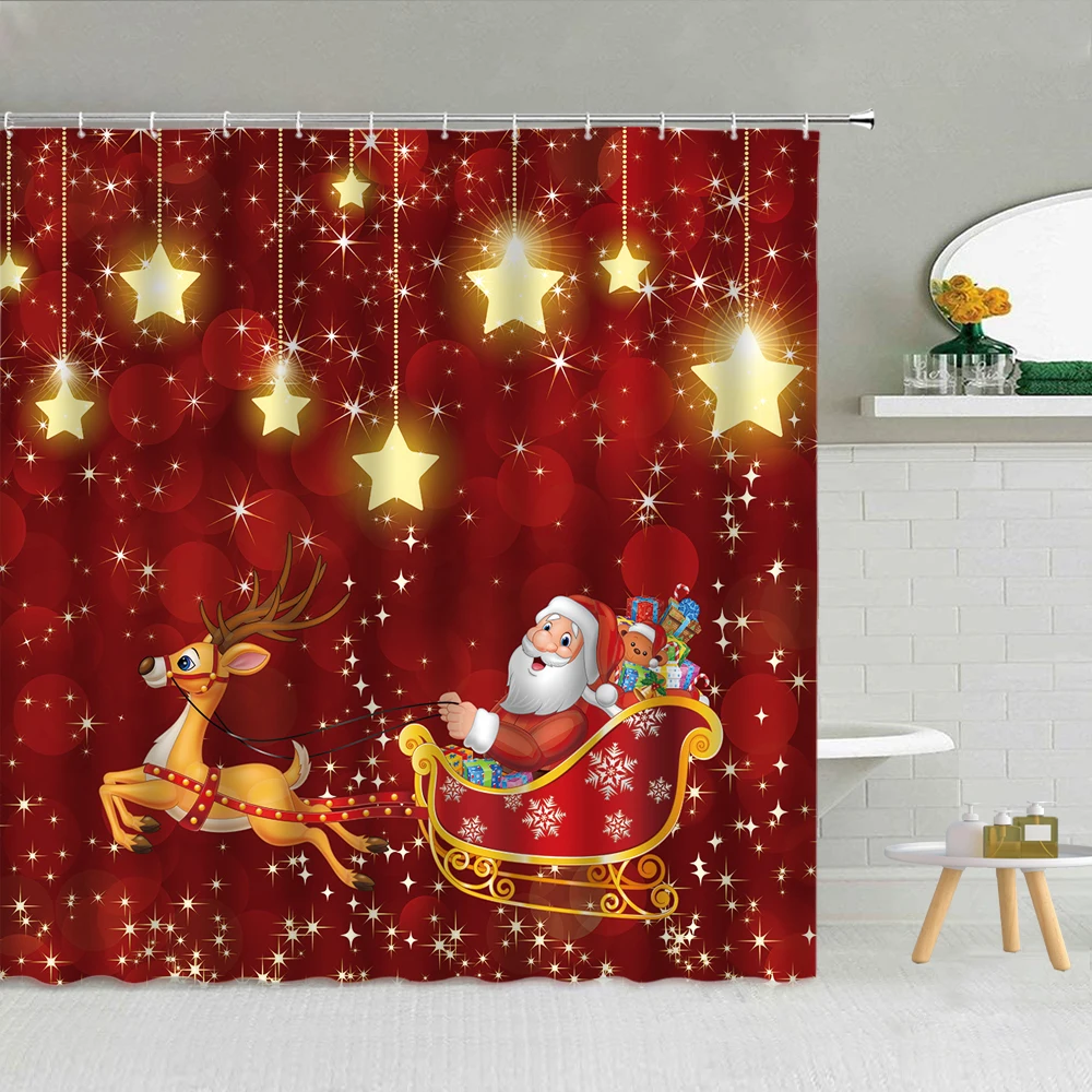 

Merry Christmas Santa Tree Shower Curtain Waterproof Polyester Fabric Bath Screen High Quality 3D Printing With Hooks Decor