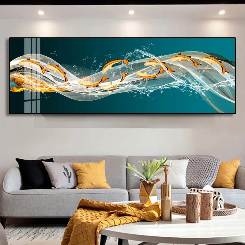 

Абстрактная картина «Золотая Рыба» на холсте, современные роскошные настенные художественные плакаты, печатные картины «Куадрос» для гост...