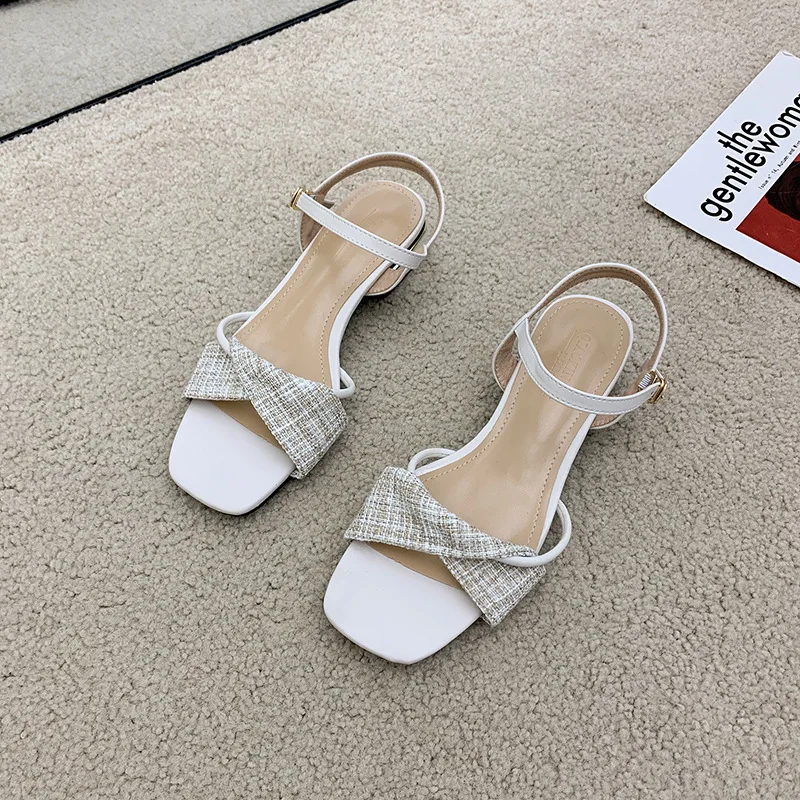 

Block Heels 2021 Summer Black Platform Sandals Open Toe Suit Female Beige Low-Heeled Shoes With Strap Buckle Chunky Espadrilles