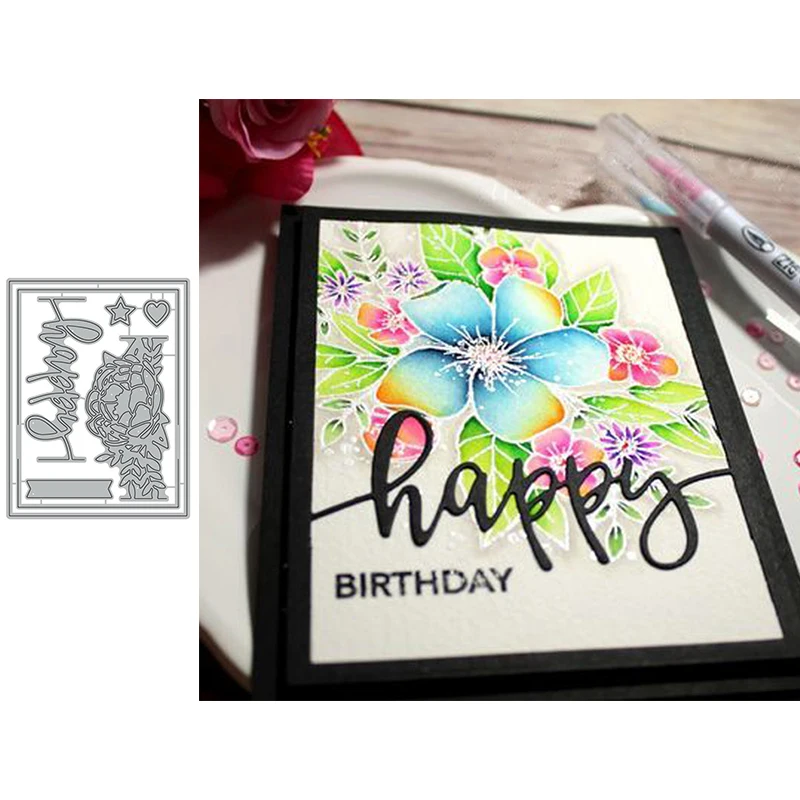 

Happy Word Flower Decoration Frame Metal Cutting Dies New 2020 Scrapbook Die Cuts Diy Scrapbooking Photo Album Paper Cards