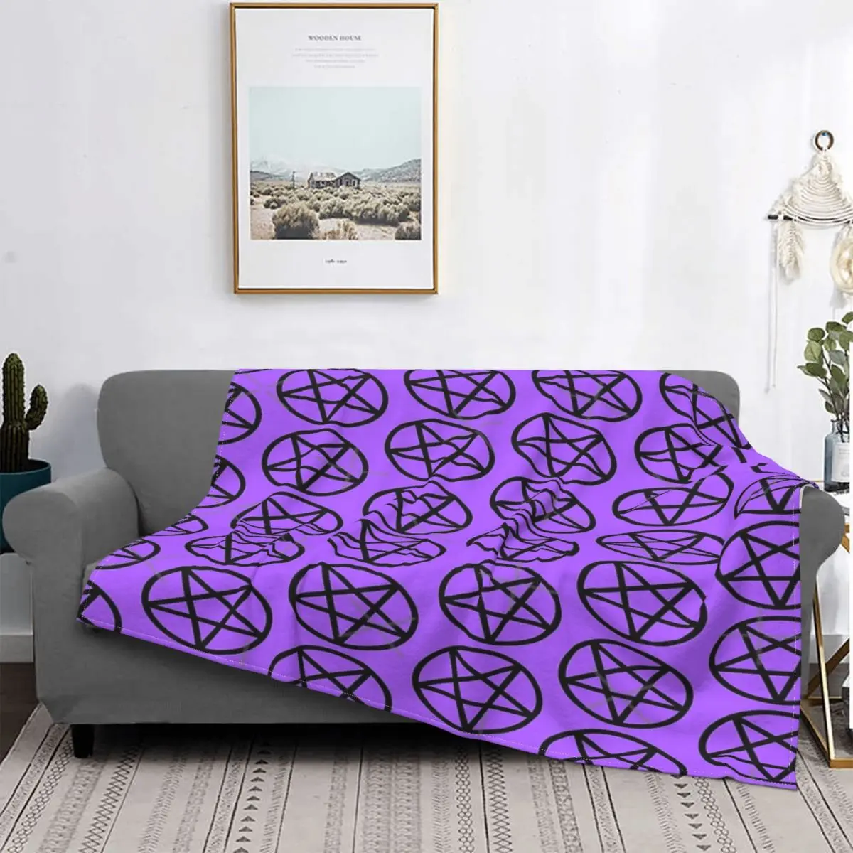 

Pentagrama-Manta negra sobre púrpura, colcha A cuadros para cama, sofá y cama, mantas y fundas A cuadros