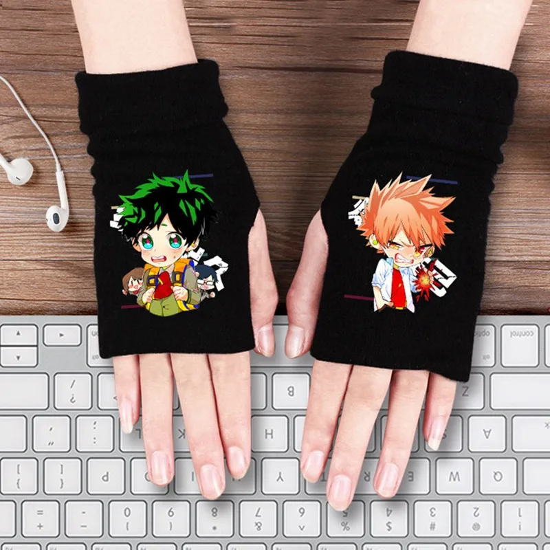 Аниме My Hero Academia Хлопковые вязаные перчатки на запястье половину пальца