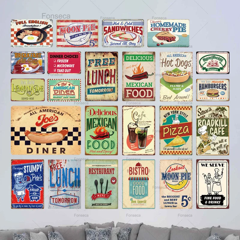 

Cafe Bistro Decor Vintage Tin Sign Retro Metal Sign Plaque Metal Vintage Wall Decor For Dining Room Decorative Metal Plate