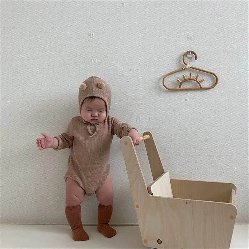 Детский комбинезон с шапкой комплекты Хлопковые вязаные свитера для малышей