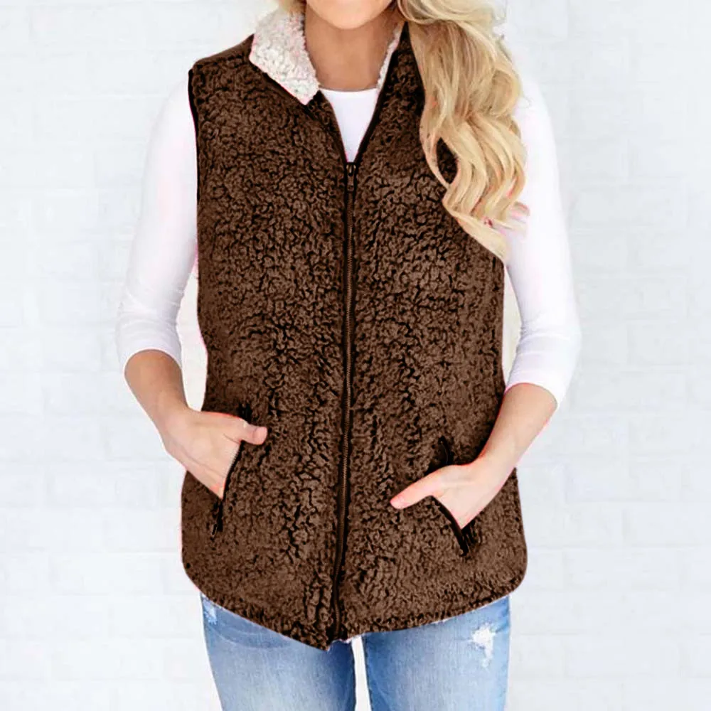 Женский жилет из искусственного меха зимняя теплая Повседневная куртка на