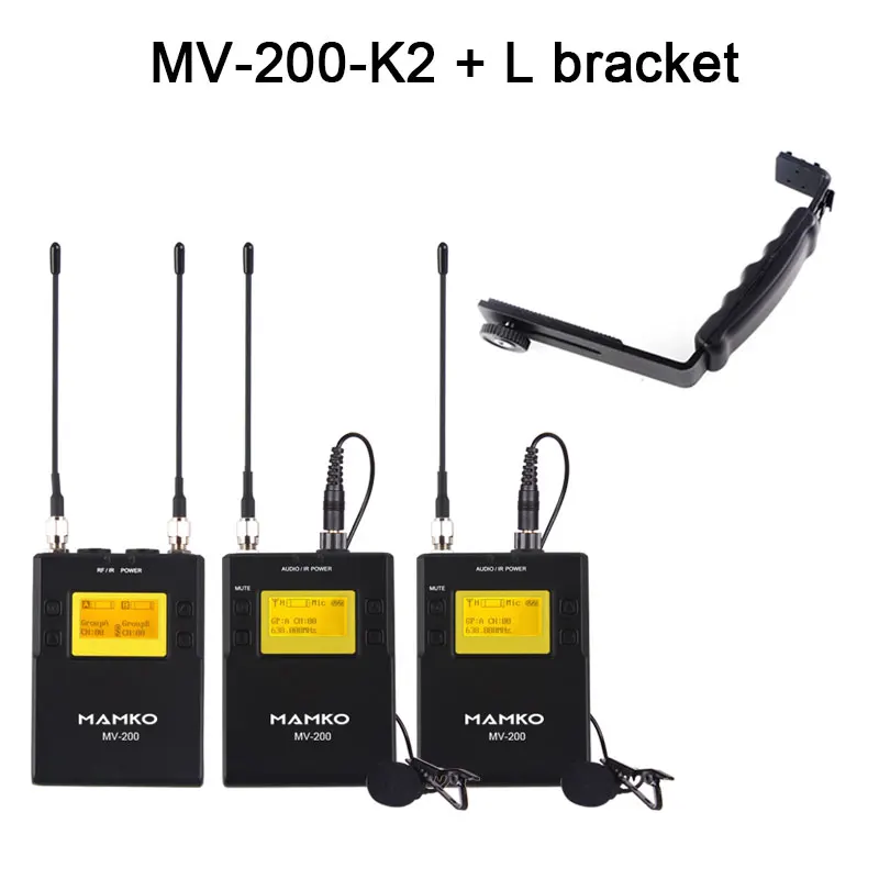 MV-200-K2 L bracket MAMKOMV-200 UHF беспроводной микрофон система для камеры iphone Смартфон интервью видео петличный нагрудный микрофон для Canon Nikon DSLR - Цвет: MV-200-K2 L bracket